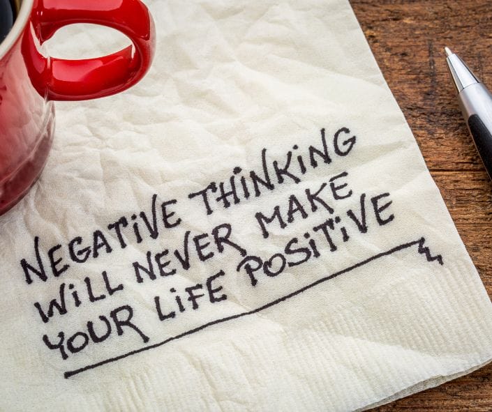 Napkin with "negative thinking will never make your life positive";
career coach for career change, Twanna Carter, confidence, empowerment, empower women